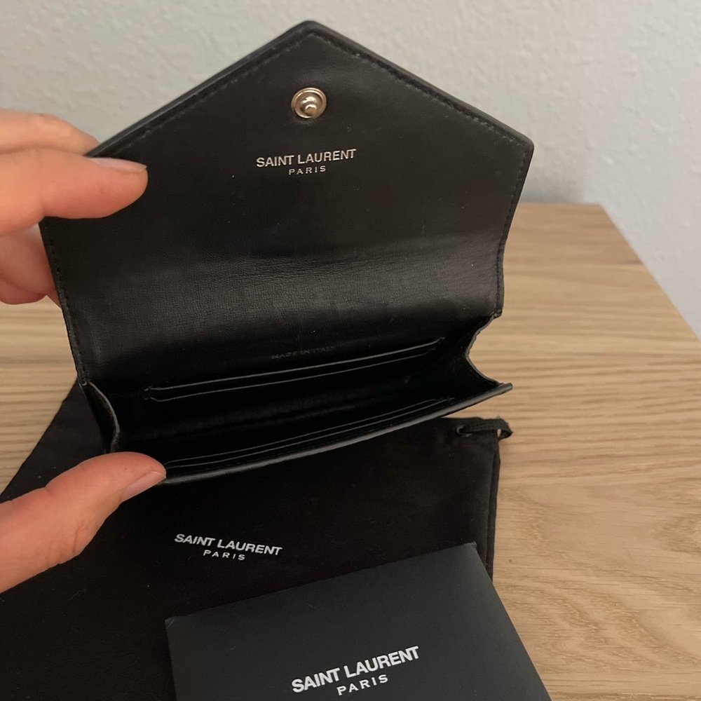 Yves Saint Laurent Cassandra Croc Embossed YSL Small Flap Wallet - Black Silver - Picture 7 of 7